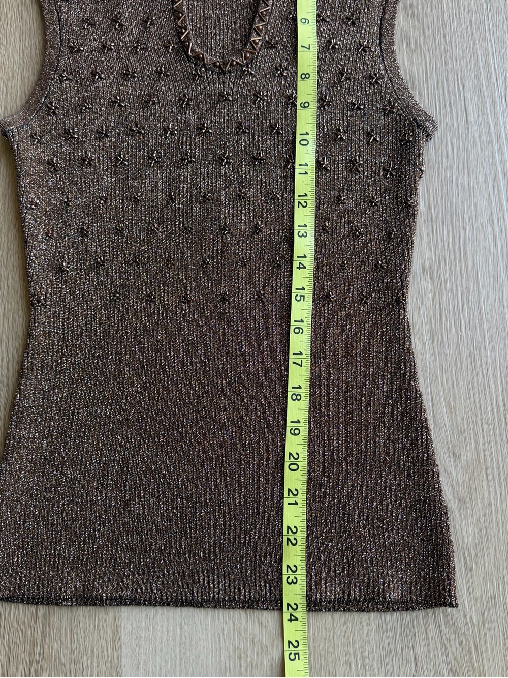 Vintage Cache Brown Metallic Beaded V-Neck Sleeveless Top M - Picture 4 of 6